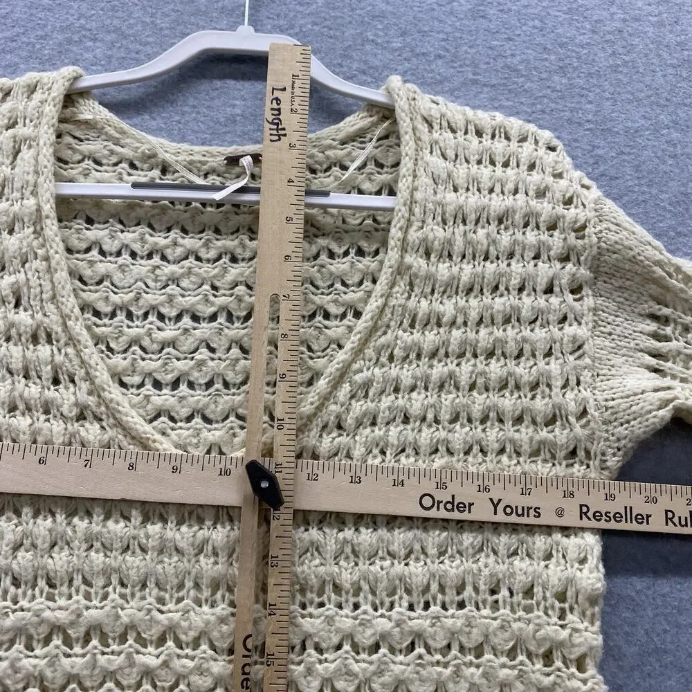 Free People Crashing Waves Sweater S Cream Crochet Boho Coastal Cottagecore Wool